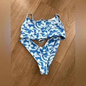 Blue and White Floral Bikini Set